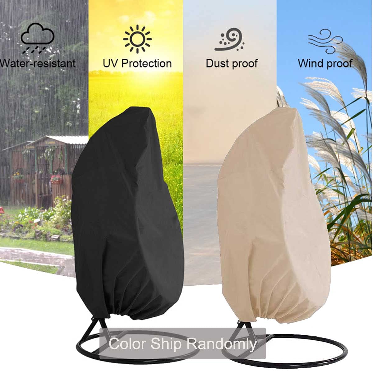 NICESOUL Indoor Outdoor Wicker Hanging Egg Chair with Stand, Cozy Patio Swing Hammock Egg Shell Chairs with Cushions, 350lbs Capacity Sturdy Porch Swing for Backyard Balcony, Beige with Cover NICESOUL