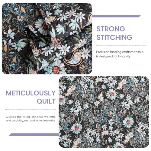 JSD Black Paisley Floral Quilt Set Twin Size, 2 Piece Printed Bedspreads Coverlet with Pillow Sham, Soft Microfiber Quilted Blanket JSD