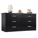 WLIVE Wood Dresser for Bedroom, Wide Chest of Drawers with 6 Drawer, Oak Furniture Large Storage Tower Unit, Closet Store Organizer for Living Room, Hallway, Long Nightstand, Modern Minimalist Black WLIVE
