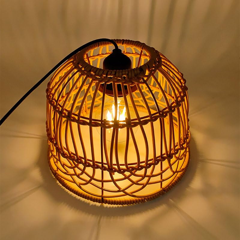 Outdoor Pendant Light Chandelier for Gazebo Battery Operated Boho Hanging Lamp Bamboo Handmade Rattan Decorative Lights LED Lantern Bulb Powered by 4*AA Batteries for Porch Patio Backyard Decor YIKEGE LICHT