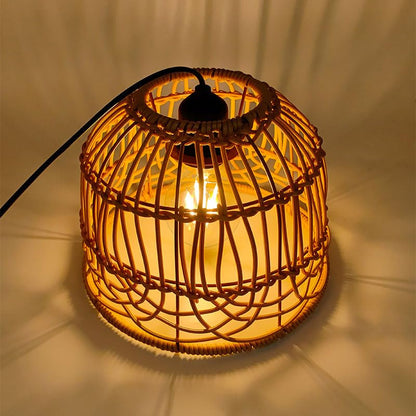 Outdoor Pendant Light Chandelier for Gazebo Battery Operated Boho Hanging Lamp Bamboo Handmade Rattan Decorative Lights LED Lantern Bulb Powered by 4*AA Batteries for Porch Patio Backyard Dec - WoodArtSupply