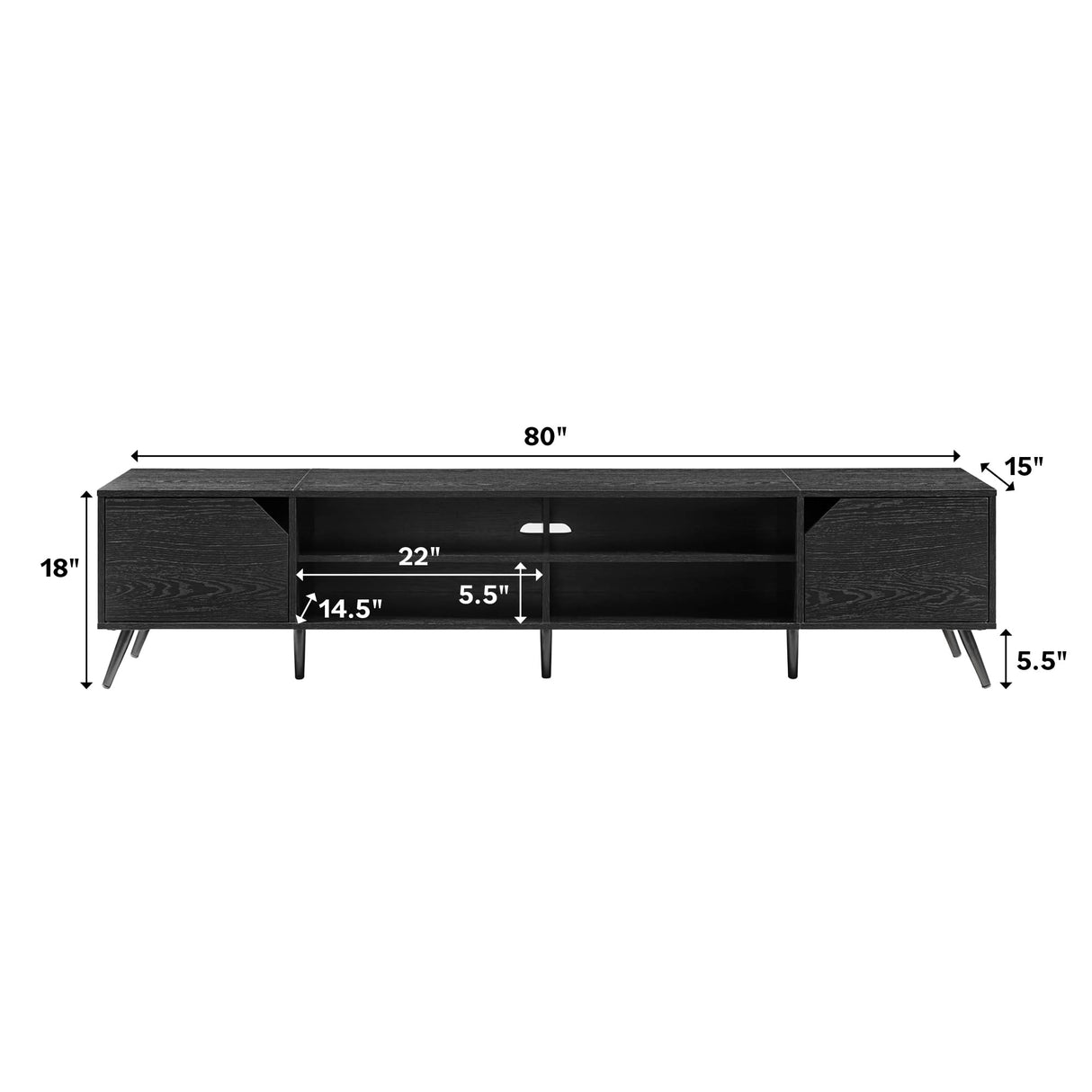 Walker Edison Nora Modern Minimal Open-Shelf TV Stand for TVs up to 90 Inches, 80 Inch, Black Walker Edison