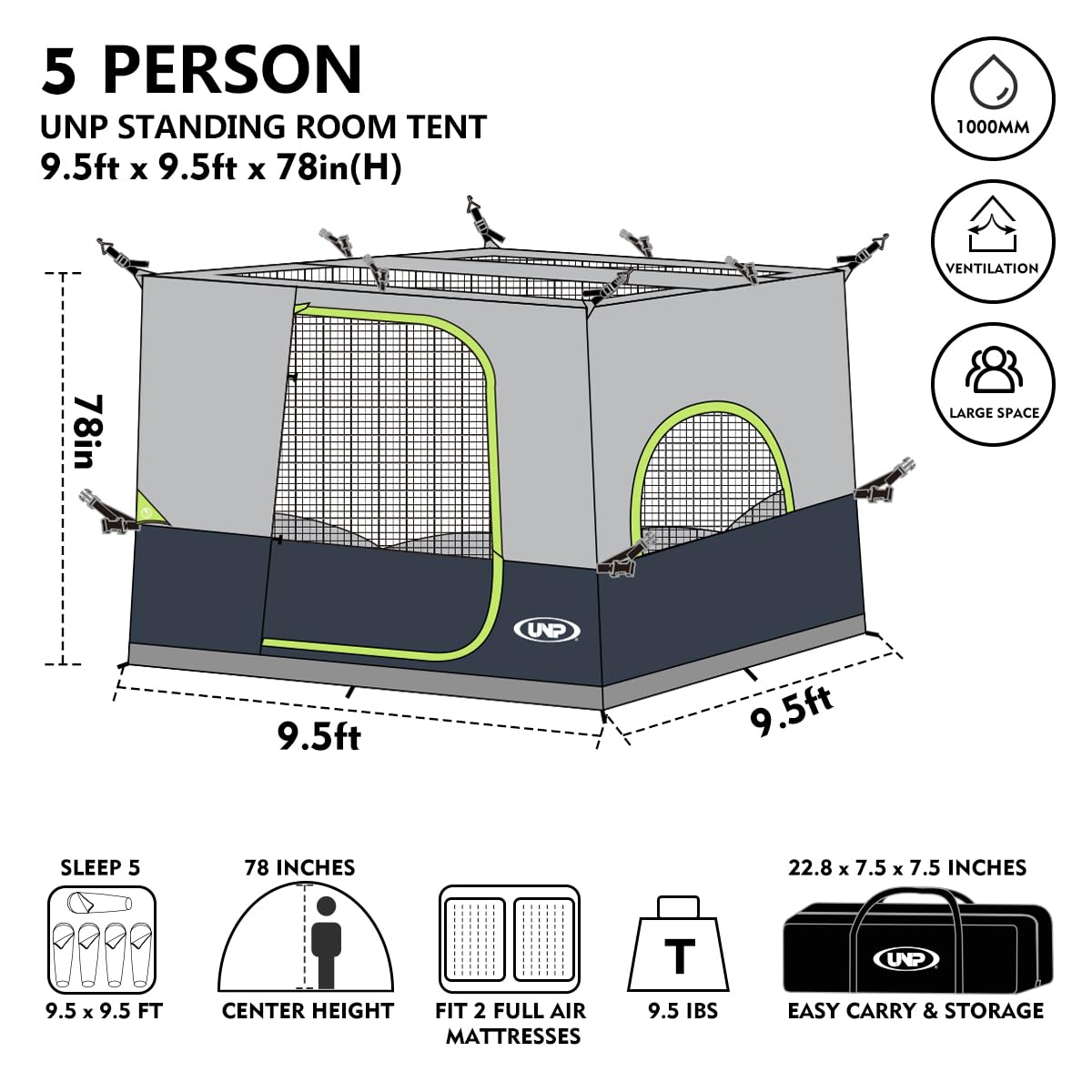 UNP Camping Canopy Tent - Inner Tent for 10' x 10' Pop Up Canopy, Simple Installation, Fully Vented Roof, Enclosed Canopy Space, Dark Blue (Frame NOT Included) unp
