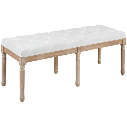 HOMCOM Bedroom End of Bed Bench, 46" Upholstered Entryway Bench with Button Tufted, Thick Padding and Wood Legs, French Vintage Style Linen-Feel Ottoman Bench for Hallway, Living Room, Cream  - WoodArtSupply