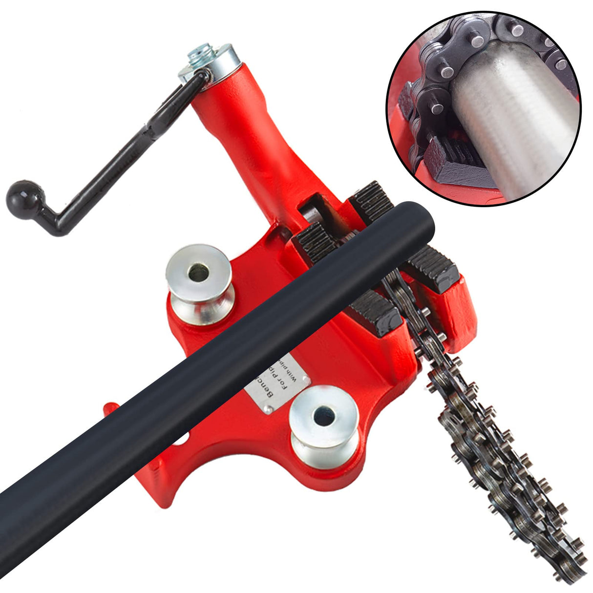 VEVOR Screw Bench Chain Vise | 1/8"-5" Pipe Capacity | Heavy Duty Pipe Chain Vise with Crank Handle | Neoprene-Coated Jaw | Durable Cast Iron Material | Ideal for Various Pipes VEVOR