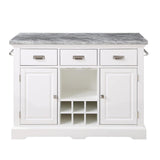Steve Silver Furniture Zermatt Marble Kitchen Island Counter, 48" Grey Marble Top w/ Dual Storage Doors, 3 Drawers, Wine Rack, Dual Towel-Rack, Seats 2, (Island Only), 48"L x 28"W x 36"H, Grey, White Steve Silver