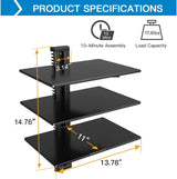 PERLESMITH Floating Wall Mounted Shelf AV Mount Shelf - Holds up to 16.5lbs - DVD DVR Component Shelf with Strengthened Tempered Glass - Perfect for DVD Players, TV Box and Cable Box, PSDSK3 PERLESMITH