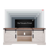 OKD Farmhouse TV Stand for 75 Inch TV with Sliding Barn Door, Rustic Wood Entertainment Center Large Media Console Cabinet Long Television Stands for 70 Inch TVs, Antique White OKD
