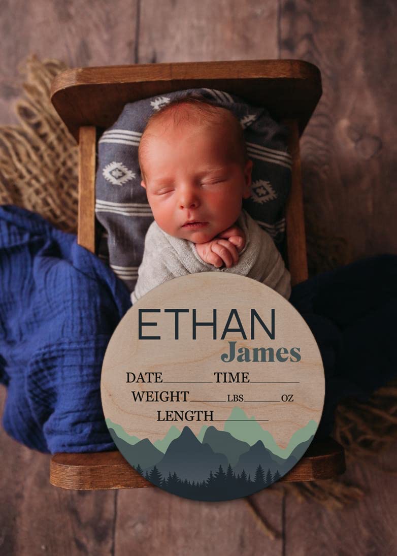 Birth Stat Sign Personalized for Newborn Baby, Ethan James Design, Crib & Nursery Decor, Photography Prop, Baby Shower Gifts, Gender Reveal, - WoodArtSupply