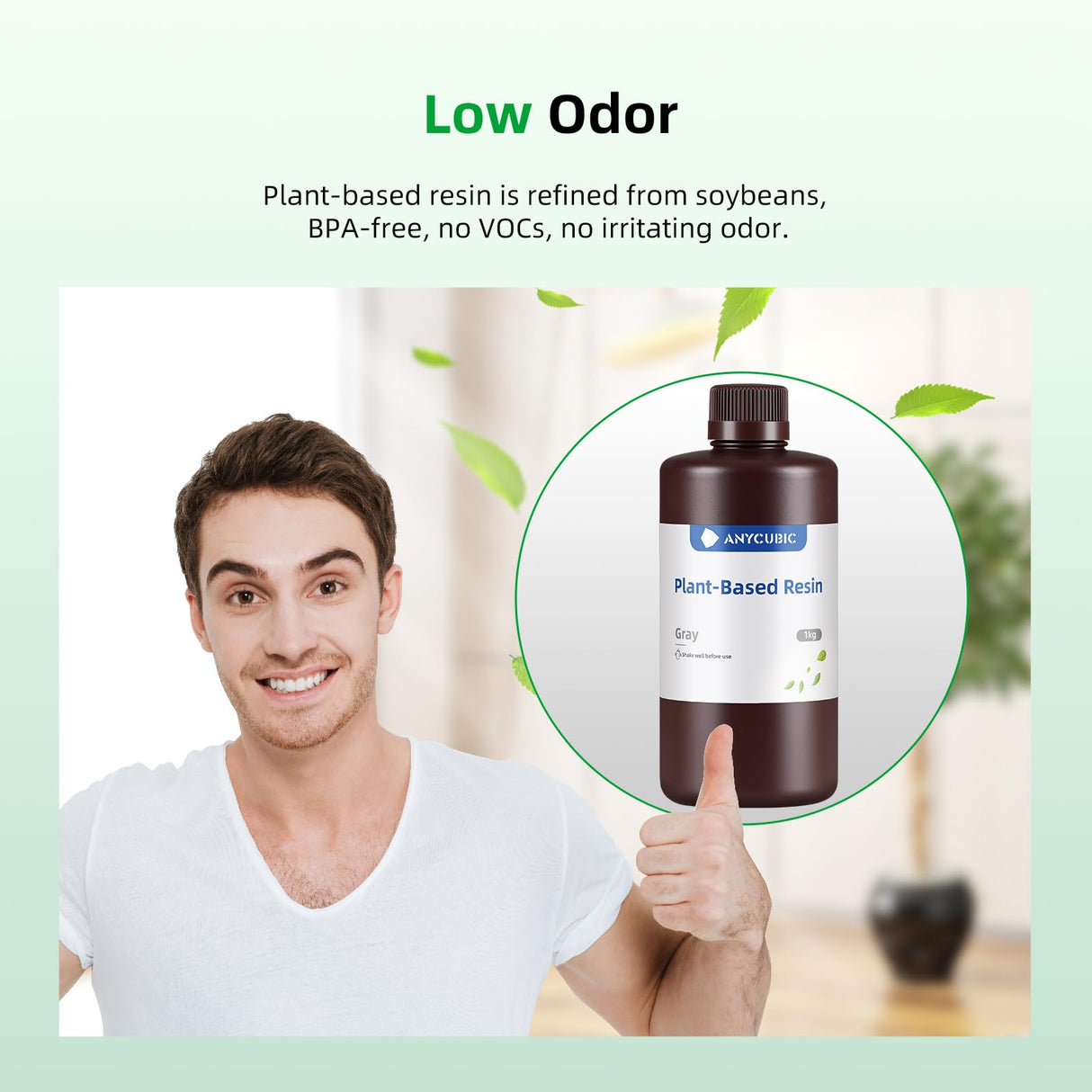 ANYCUBIC 3D Printer Resin with Low Odor and Safety, 405nm UV Plant-Based Rapid Resin with High Precision and Quick Curing for LCD 3D Printing (Grey, 1000g) ANYCUBIC