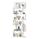 FOTOSOK S-Shaped 6-Tier White Bookcase - Modern Freestanding Display Shelf for Any Room FOTOSOK