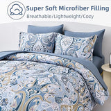 Drucon Blue Paisley Comforter Set King, 7 Pieces Bed in a Bag Boho Comforter Soft Microfiber Blue Paisley Bedding(1 Comforter, 1 Flat Sheet, 1 Fitted Sheet, 2 Pillow Shams, 2 Pillowcases) Drucon