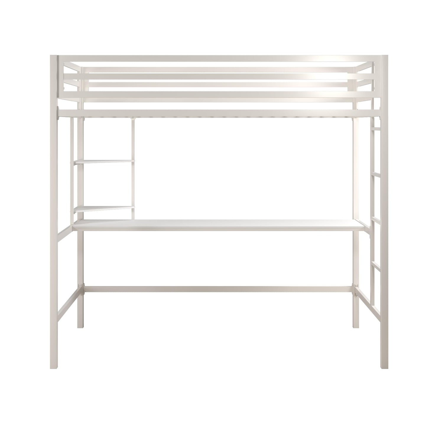 Novogratz Maxwell Metal Twin Loft Bed with Desk & Shelves, Off White/Off White