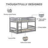DHP Phoenix Convertible Low Wood Floor Bunk Bed, Stackable and Detachable Bed Frames for Kids, Solid Wood, with Ladder, High Guardrail, Wood Slats, No Boxspring Required, Twin-Over-Twin, Gray DHP