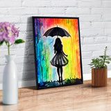 YOMEIA 5D Diamond Painting Kit for Adults - Full Drill Round Diamonds Art with Elegant Girl in Rain (16x12 inch) DIY Craft for Stress Relief, Home Wall Decor & Gift for Women Beginners YOMEIA