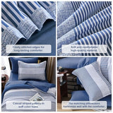 Cottolester Twin Size Comforter Navy Blue Striped Comforters for Boys&Girls,7 Pieces Bed in A Bag Simple Neutral-Style Bedding Sets for Kids Teen Cottolester