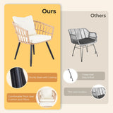 PORWEY 5 Piece Patio Bistro Set with Ottoman, Outdoor Wicker Apartment Balcony Furniture Sets, Rattan Table and Chairs Set of 2 for Porch Backyard Deck, Yellow,Beige PORWEY