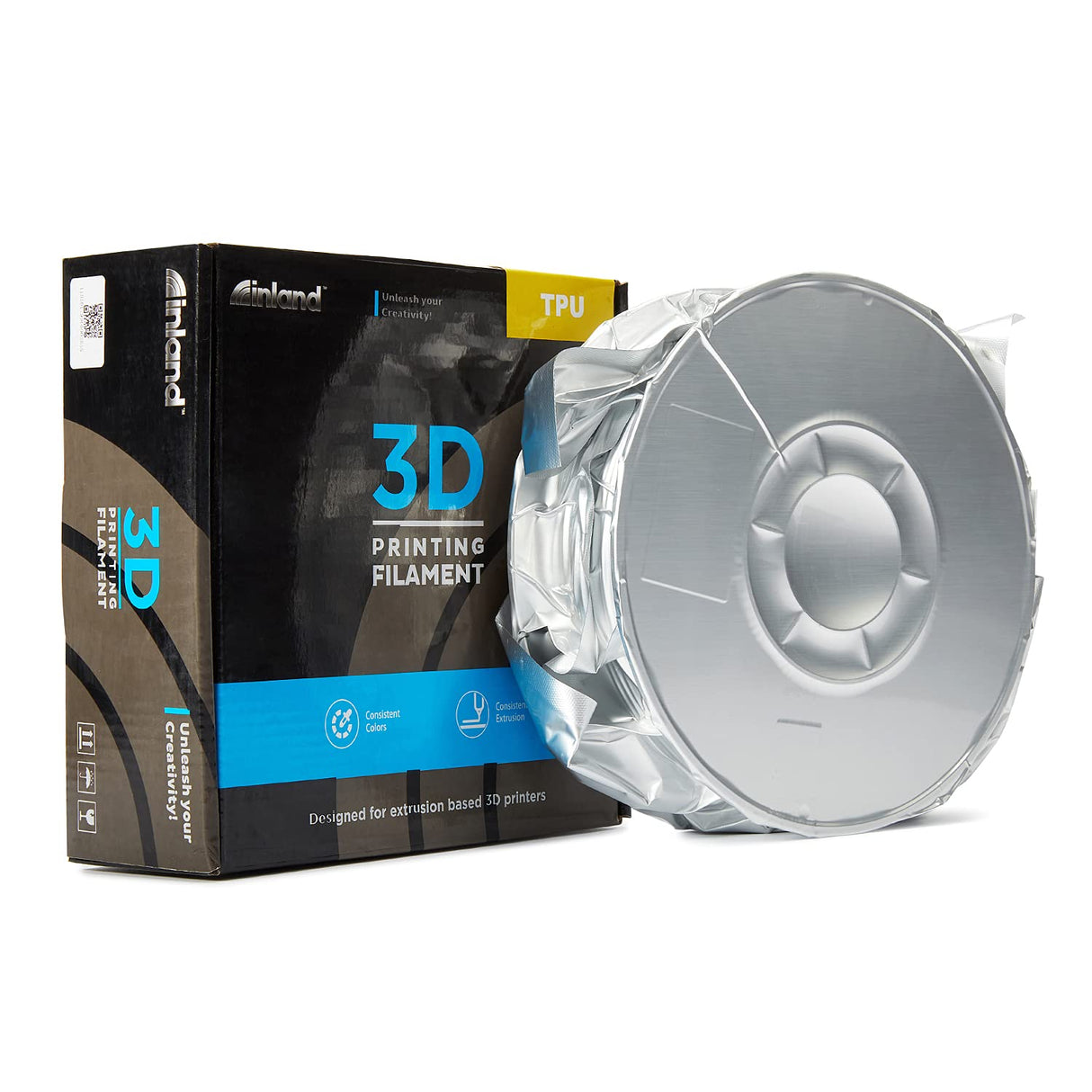 INLAND Micro Center TPU Filament, Black TPU 3D Printer Filament, Shore 95A Flexible Filament, Dimensional Accuracy +/- 0.03 mm - 1kg Cardboard Spool (2.2 lbs) INLAND