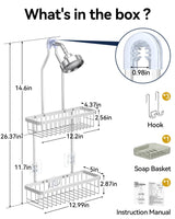YASONIC Shower Caddy Hanging, Never Rust Shower Organizer Hanging, Aluminum Shower Racks for Inside Shower with Hooks for Razor, Bathroom Organizers and Storage with Soap Holder, Bright Silver YASONIC
