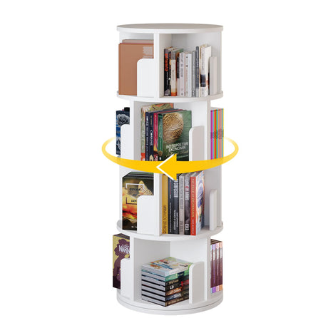 oneinmil Rotating Bookshelf, 360° Rotating Bookcase for Small Space, Corner Bookcase for Bedroom, Living Room, Study Room, 4 Tier, White oneinmil