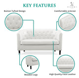 Naomi Home Barrel Love Seat, Button Tufted Faux Leather Loveseat Sofas, Modern 2 Seater Faux Leather Sofa, Small Loveseats for Small Spaces, Bedrooms, Love Seat Couches for Living Room - White Naomi Home