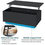 HOMMPA Lift Top Coffee Table with Hidden Storage LED Coffee Table Morden High Gloss Black Living Room 3 Tiers Modern Tea Table with Storage Center Tables Hidden Compartment & 2 Drawers HOMMPA