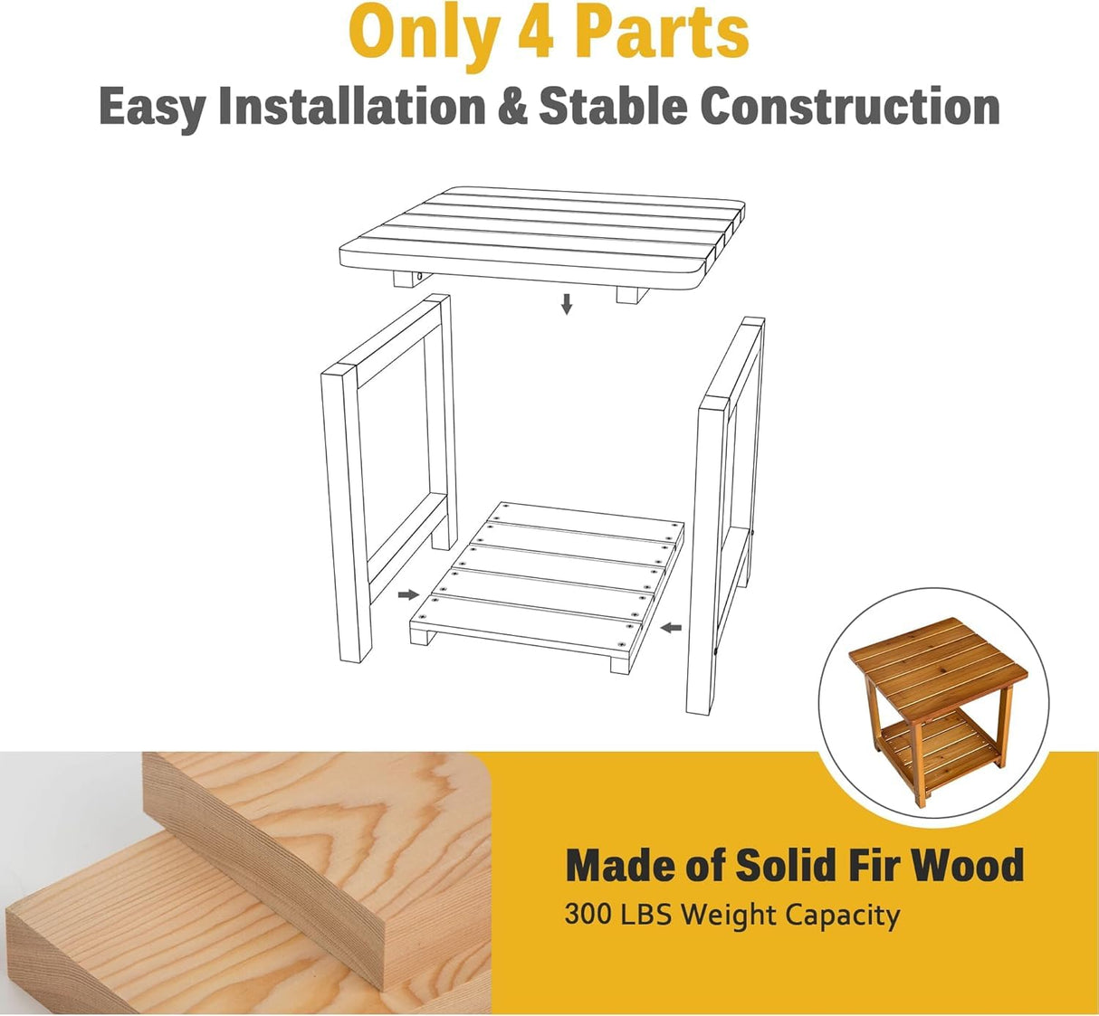 Wooden Rocking Chair with Comfortable Backrest Inclination, High Backrest and Deep Contoured Seat, Solid Fir Wood, Heavy Duty 600 LBS, for Backyard, Porch and Patio (Teak Tone with Table) Fortune Candy