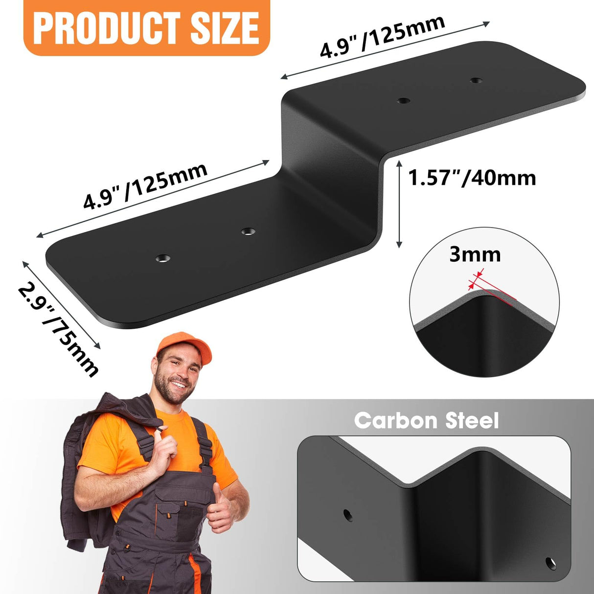 Eegoowa 4 Piece Heavy Duty Steel Z Bracket 6" Post and Beam Support, Double Angle Channel Angle Support for Wood Shelf Fixing Timber Connector Pergola Bracket, 3" Width, 1/8" Thickness (6 inches) Eegoowa