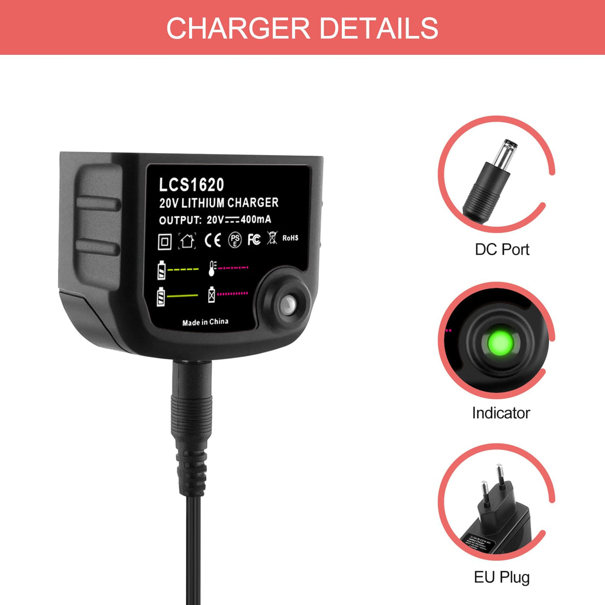 GOOALITY LBXR20 20V Lithium Battery with Charger Replace for Black and Decker 20V MAX LBXR20 LB20 LBX20 LBXR2020-OPE LBX4020 Battery and Charger GOOALITY