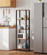 VIMBER 5-Tier Bookshelf with Anti-Fall Baffle, Tall Bookcase for Books, Garage Kit, CDs, Movies, Industrial Standing Bookshelves Storage Organizer for Bedroom Office Living Room USSJ001F VIMBER