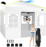 COBIZI 10x10 Pop Up Canopy Tent, One Push Setup Glow Outdoor Tent with 4 Sidewalls, 3 Adjustable Height, Air Vent,Waterproof UPF50+, Bag, Sandbag, Stake, Rope for Wedding, Commercial, Party, White COBIZI