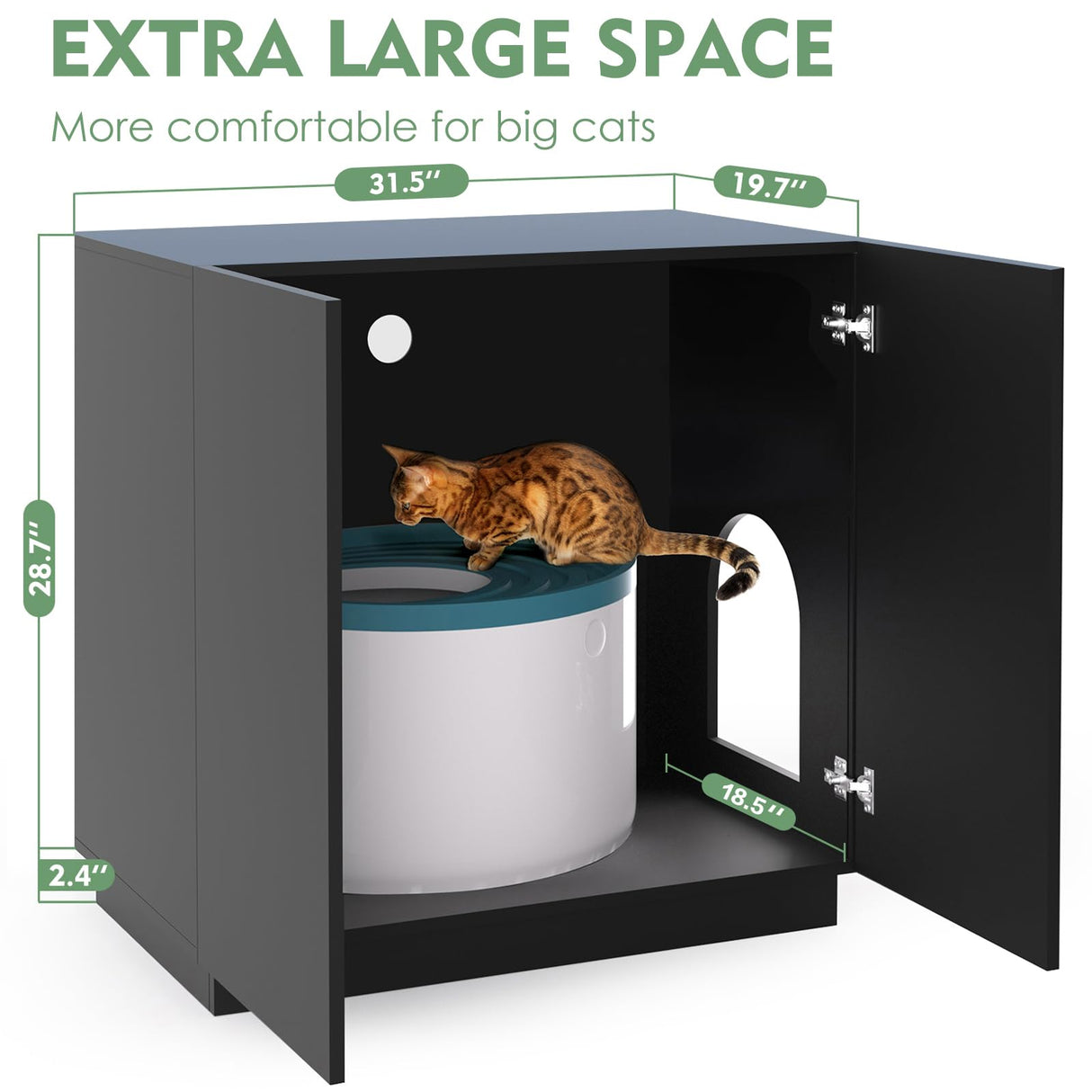 Amunrbrek Litter Box Enclosure, Large Litter Box Furniture, Modern Cat Litter Box Enclosure Furniture with Storage, Side Cabinet (Black) amunrbrek