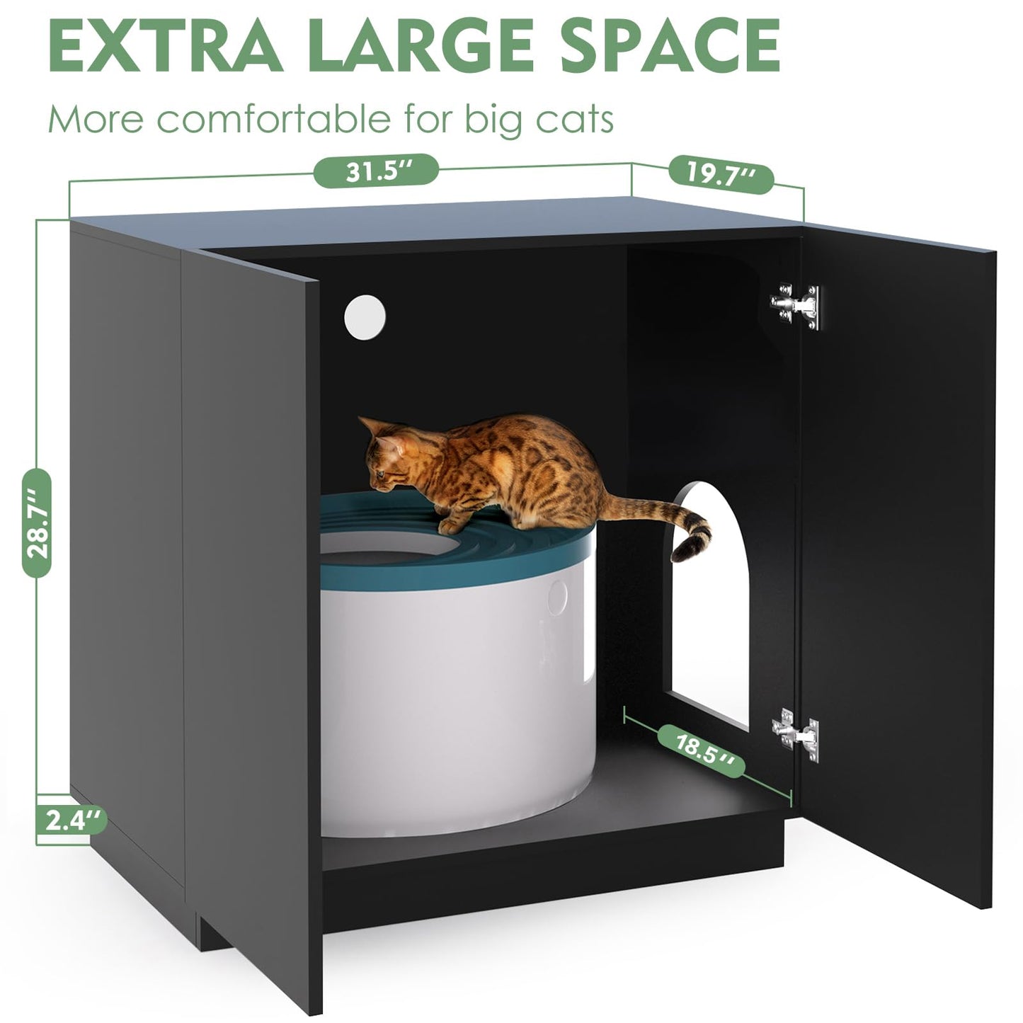 Amunrbrek Litter Box Enclosure, Large Litter Box Furniture, Modern Cat Litter Box Enclosure Furniture with Storage, Side Cabinet (Black)