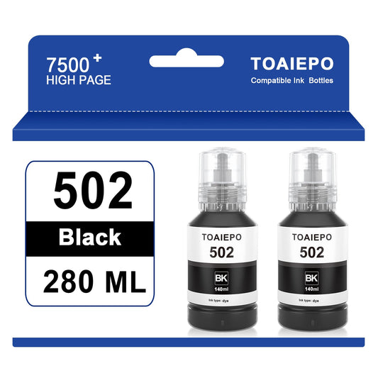 TOAIEPO Black 502 Refill Ink Bottle Replacement for T502 Work for ET-2850 ET-2760 ET-3850 ET-3710 ET-3750 ET-3760 ET-4850 ET-4750 Printer, Dye Black Ink