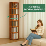 Rotating Bamboo Bookshelf | 6 Tier Revolving Bookcase | 360-degree Space Saving Spinning Book Shelf | Swivel Book Shelves for Display Corner-Friendly Small Space-15.75"W×15.75"D×74.8"H(Walnut) Lauxery