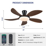 PHORUS Low Profile Ceiling Fans with Lights and Remote/APP,48 Inch Modern LED Ceiling Fans with Quiet Reversible DC Motor, Dimmable 3 Colors 6 Speeds PHORUS