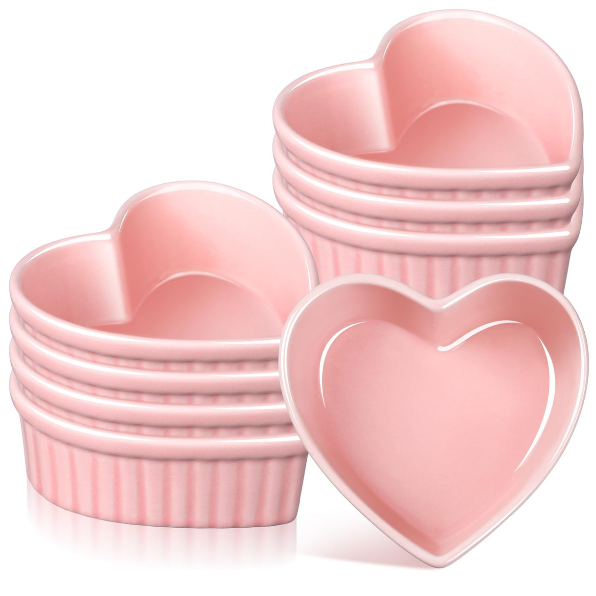 Reallnaive 8 Pcs Heart Shaped Ramekin Creme Brulee Ramekins Oven Safe 3.54 x 3.54 x 1.57 Inch Heart Shaped Bowl Small Baking Ceramic Ramekins Dishes for Souffle Snacks Quiche Appetizers Sauces(Pink) Reallnaive