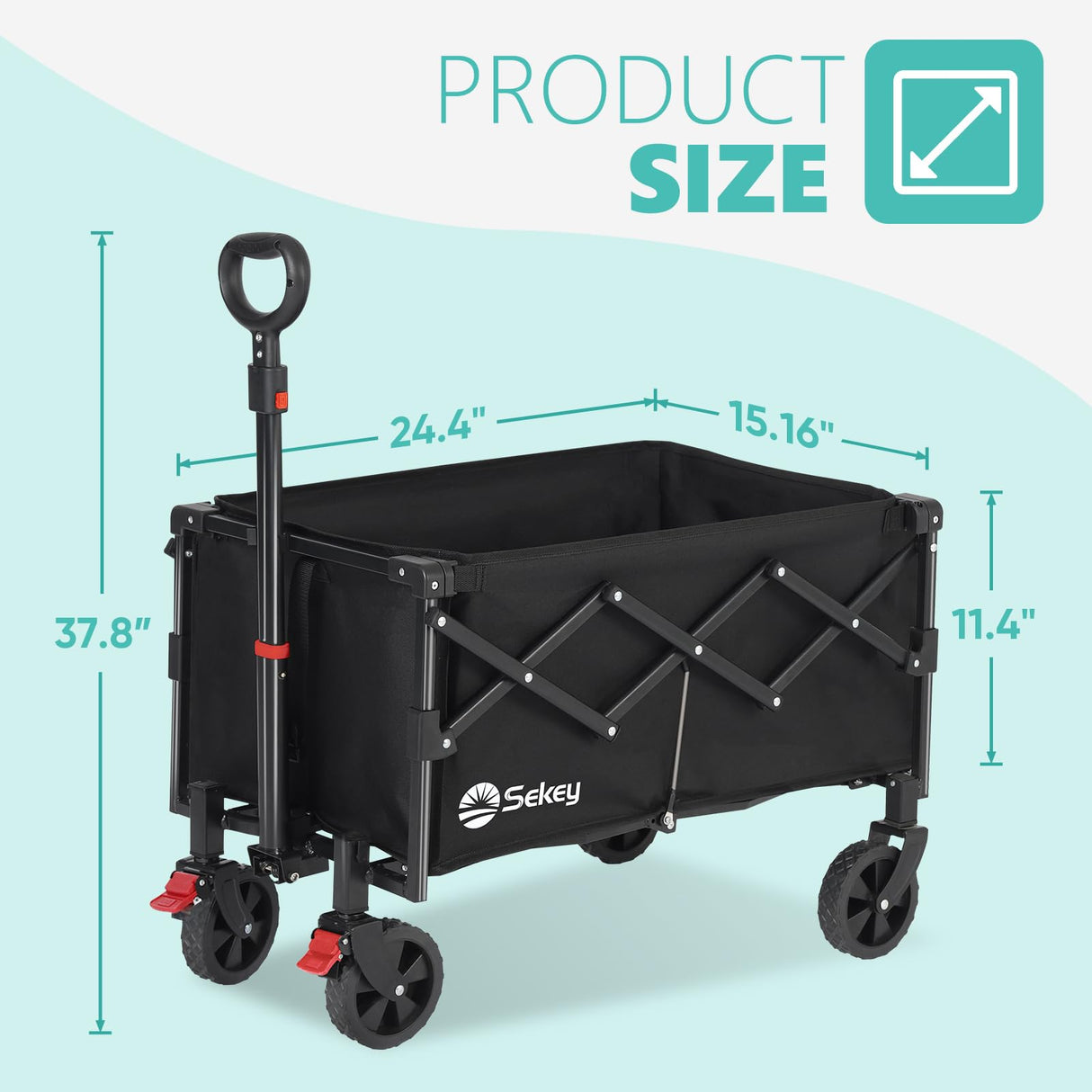 Sekey Collapsible Wagon Cart Foldable with 220LBS Weight Capacity, Lightweight Portable Folding Grocery Shopping Cart with Wheels for Camping Sports Beach and Shopping.Black Sekey