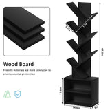 SHEEPAM 10 Tier Tree Bookshelf,Floor Standing Wood Tall Bookcase for Narrow Space, Storage Organizer Bookshelves for Books, Book Case for CDs/Movies/Books,Home Office,Living Room, Bedroom SHEEPAM