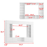 WOODTIME White 114" Large Wall Unit Entertainment Center with Bookshelves, Lights and 18 Shelves, Modern 4-Piece TV Stand Media Console Table with Bridge Cabinet for Living Room & Home Theater WOODTIME