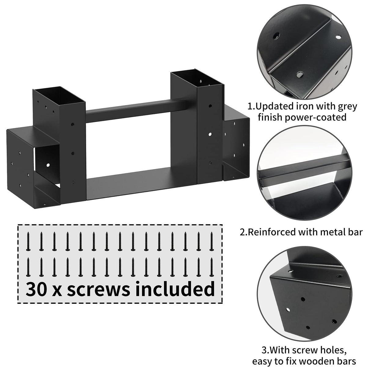 Foozet Firewood Rack Outdoor with Wood Screws Log Rack Heavy Duty Steel Adjustable to Any Length Station Firewood Bracket Kit Black Medium Foozet