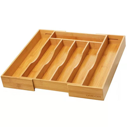 oridom Expandable Bamboo Kitchen Drawer Organizer for Cutlery and Utensils, Adjustable Bamboo Wood Cutlery Tray in Drawer for Flatware and Silverware in Kitchen, (Natural)