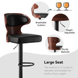 Nalupatio Bar Stools Set of 2 Seat Adjustable Height 24.5-33.5IN - Bentwood Swivel Barstools with Back & Footrest - PU Leather Upholstered Bar Chair for Bar, Kitchen, Dining Room Nalupatio