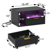 Veegle Black Floating Nightstand with Charging Station and LED Lights,Black Veegle