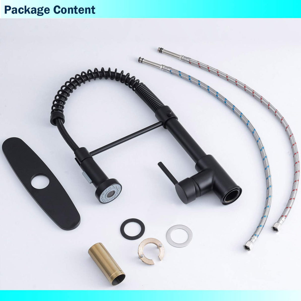 DJS Kitchen Faucets with Pull Down Sprayer Matte Black - Dual Mode Setting Single Handle 1 or 3 Holes Commercial Black Kitchen Sink Faucet with Deck Plate for Farmhouse RV Vessel Basin DJS