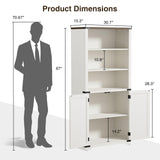 Farmhouse Bookshelves and Bookcases with Doors, Antique White Tall Bookshelf with Storage Cabinet, Kitchen Pantry Bathroom Organizer, 5-Tier Country Rustic Display Rack for Living Room, Home, Office FiveWillowise