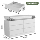 Gyfimoie 6 Drawer Dresser with Power Outlet, White Dresser with LED Light, Modern Chest of Drawers for Closet, Double Wide Drawer Organizer Cabinet for Bedroom, Living Room, Entryway, Hallway (White) Gyfimoie