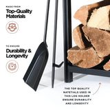 HOME IT Firewood Rack Indoor Outdoor - 2-Tier Firewood Holder with Fireplace Tools Set, Brush, Shovel, Poker, Tongs - Waterproof Steel Pipe Log Holder, Black Stove Wrought Iron - 17x12x29 HOME IT