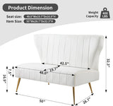 ZJhome 50’’ Armless Loveseat Sofa, Comfy Upholstered Velet Small Couch Sofa with Gold Legs, 2 Seater Tufted Modern Couch for Living Room, Bedroom, Apartment Small Space (White) ZJhome