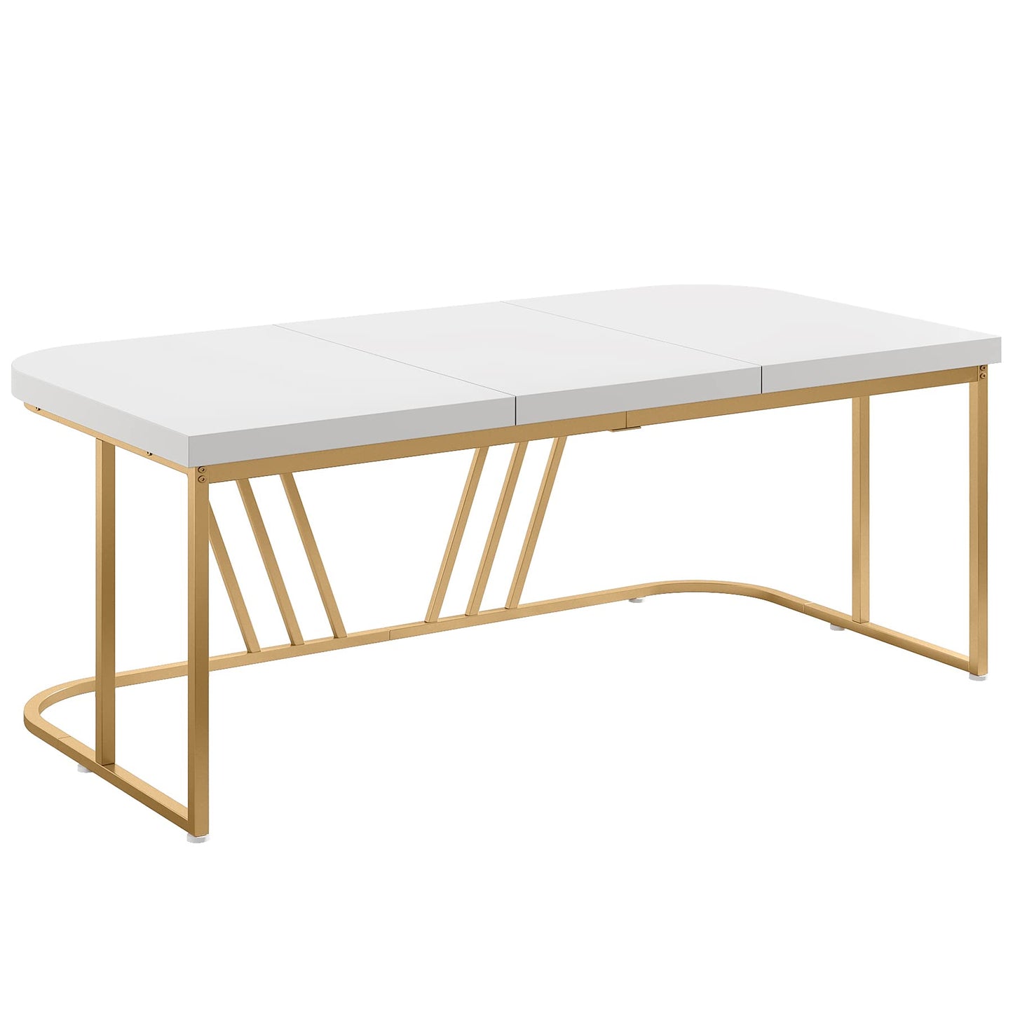 Tribesigns Large Square Dining Table for 8-10 People, Modern 63L X 63W X 29.5H inches Wooden Kitchen Table Dining Room Table, White & Gold, 2 Separate Tables - WoodArtSupply